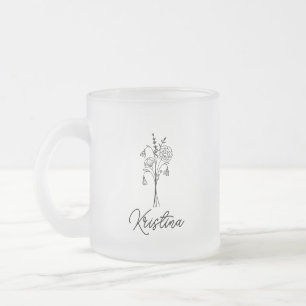 Taza De Cristal Esmerilado Flor de nacimiento de enero y nombre con letra cur