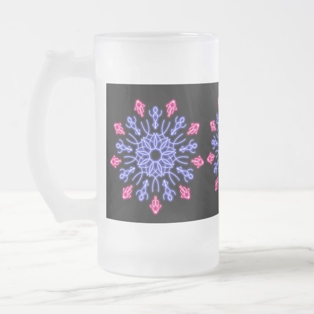 Taza De Cristal Esmerilado Flor de neón azul y rojo (Izquierda)