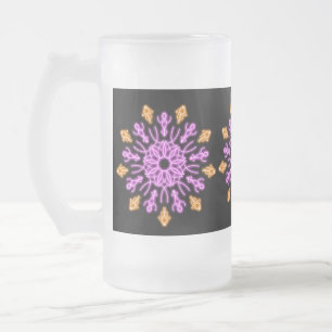 Taza De Cristal Esmerilado Flor de neón rosa y naranja