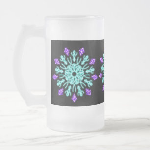Taza De Cristal Esmerilado Flor de neón turquesa y púrpura