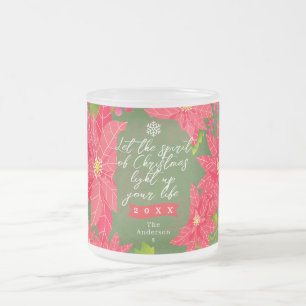 Taza De Cristal Esmerilado Flor de Nochebuena Verde