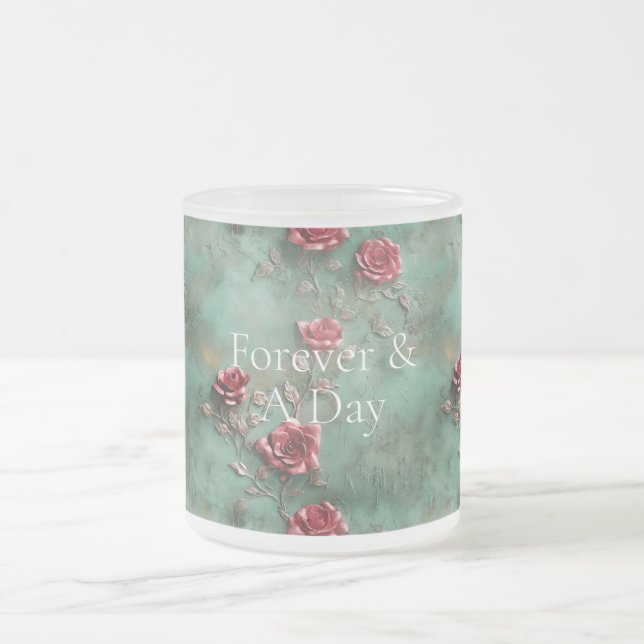 Taza De Cristal Esmerilado Flor de rosas rojas verdes (Centro)