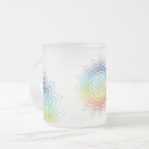 Taza De Cristal Esmerilado Flor de vida - 7 Chakras - Arcoiris