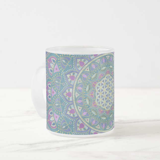 Taza De Cristal Esmerilado Flor De Vida - Mandala Estilo India 1 (Anverso izquierdo)