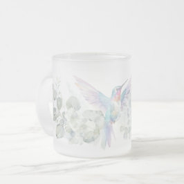 Taza De Cristal Esmerilado Flor floral de colibrí moderna para ella