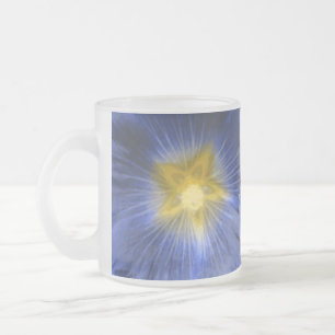Taza De Cristal Esmerilado Flor Hollyhock Hermosa Escarcha Azul Glass Mug