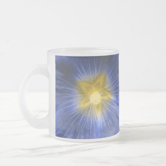 Taza De Cristal Esmerilado Flor Hollyhock Hermosa Escarcha Azul Glass Mug (Izquierda)
