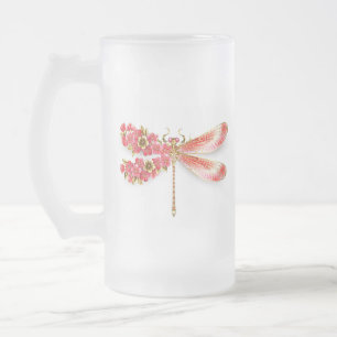 Taza De Cristal Esmerilado Flor libélula con sakura de joyas
