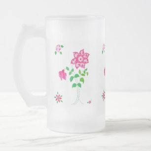 Taza De Cristal Esmerilado Flor rosa brillante Motif Faux Applin en blanco