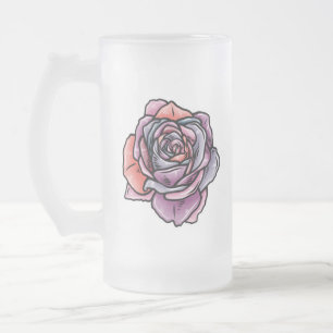 Taza De Cristal Esmerilado Flor Rosa de color