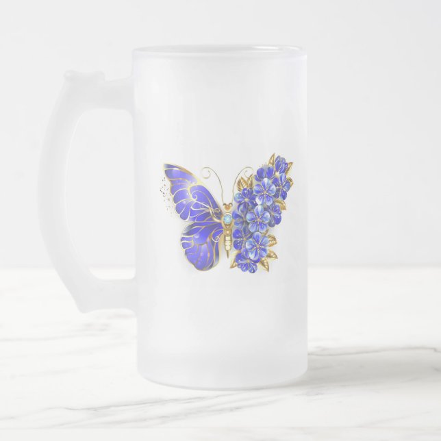 Taza De Cristal Esmerilado Flor Sapphire Mariposa (Izquierda)
