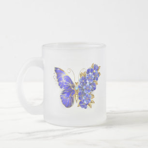 Taza De Cristal Esmerilado Flor Sapphire Mariposa