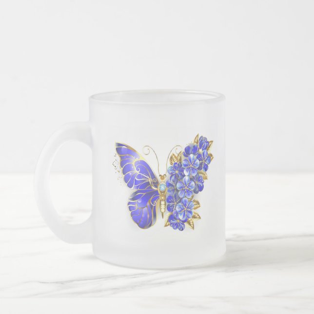 Taza De Cristal Esmerilado Flor Sapphire Mariposa (Izquierda)