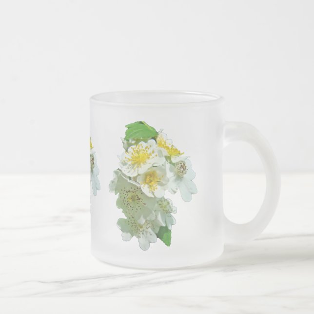 Taza De Cristal Esmerilado Flor silvestre Rosas de la Multiflora Blanca (Derecha)