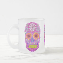 Taza De Cristal Esmerilado Flor Skull 2