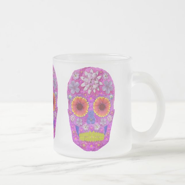 Taza De Cristal Esmerilado Flor Skull 2 (Derecha)