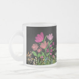 Taza De Cristal Esmerilado Floral