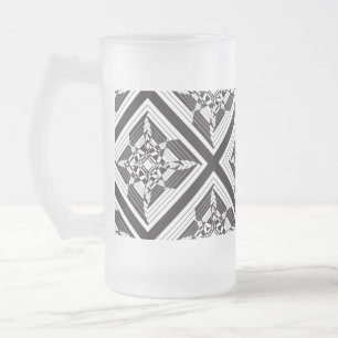 Taza De Cristal Esmerilado floral abstracto negro blanco
