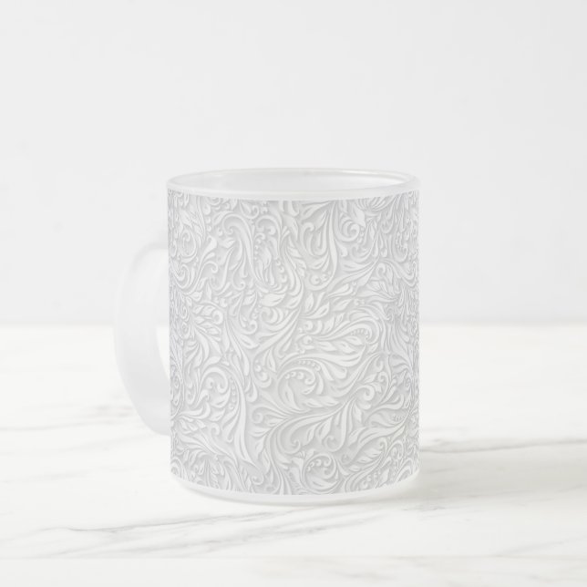 Taza De Cristal Esmerilado Floral blanca (Anverso izquierdo)