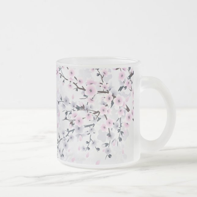 Taza De Cristal Esmerilado Floral Cherry Blossom Dusky Pink Mauve (Derecha)