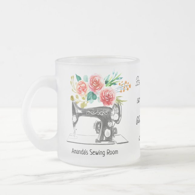 Taza De Cristal Esmerilado Floral de citas de máquina de coser negro (Izquierda)
