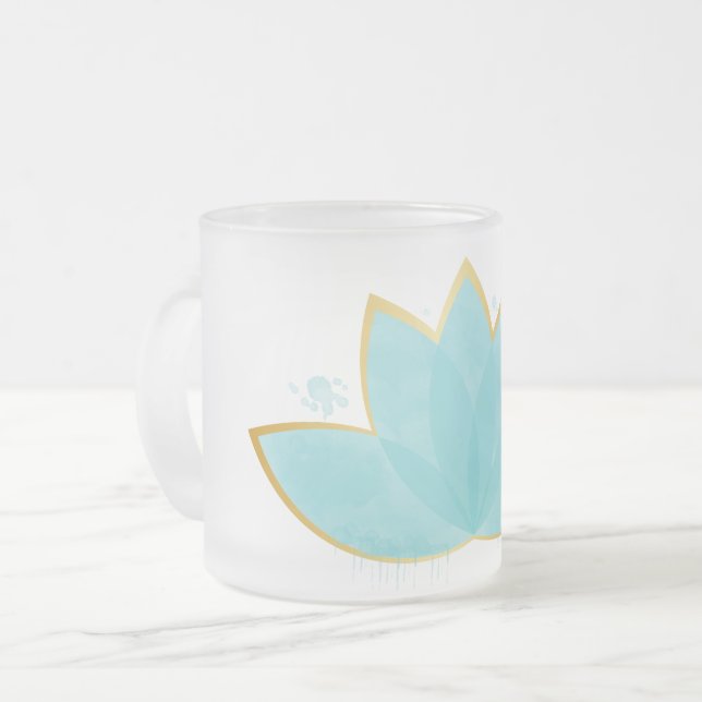 Taza De Cristal Esmerilado Floral Lotus Seafoam Blue & Faux Gold (Anverso izquierdo)