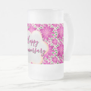 Taza De Cristal Esmerilado Floral rosa personalizado y personalizable 