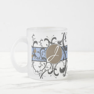 Taza De Cristal Esmerilado Florecimiento de la Fancy Personalizada Monogramad