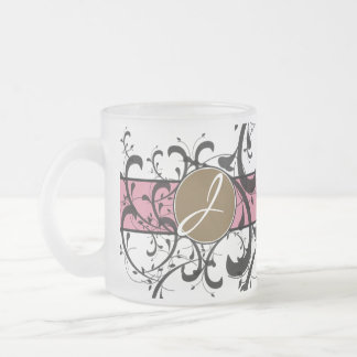 Taza De Cristal Esmerilado Florecimiento de la Fancy Personalizada Monogramad
