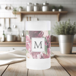 Taza De Cristal Esmerilado Flores acuáticas modernas monogramadas
