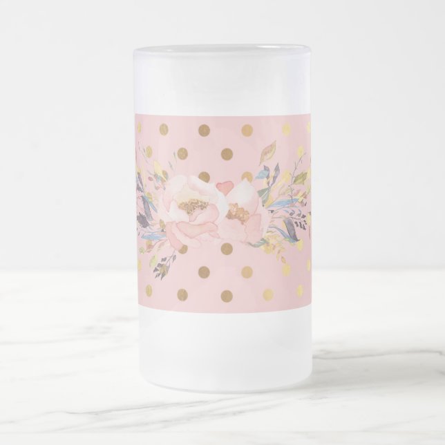 Taza De Cristal Esmerilado Flores Adorables Faux Gold Polka (Centro)