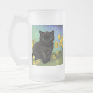 Taza De Cristal Esmerilado Flores amarillas de gato negro Van Gogh