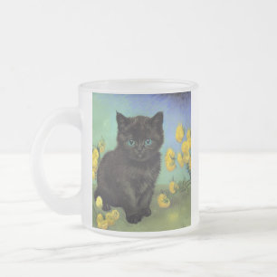 Taza De Cristal Esmerilado Flores amarillas de gato negro Van Gogh