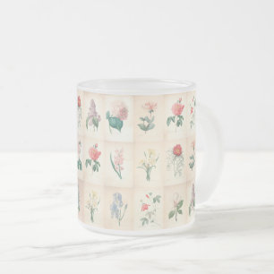 Taza De Cristal Esmerilado Flores Botánicas Vintage Redoute Frosted Glass M
