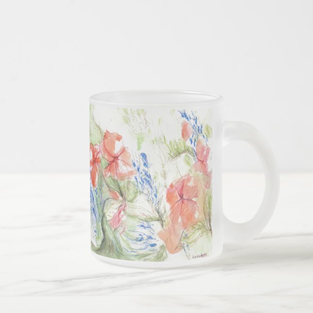 Taza De Cristal Esmerilado Flores de Balsam y Lobelia (Derecha)