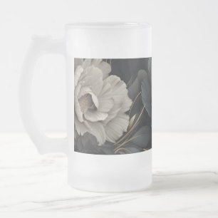 Taza De Cristal Esmerilado Flores de blanco y negro