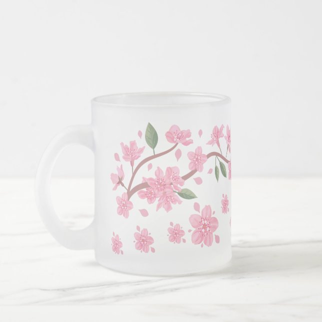 Taza De Cristal Esmerilado Flores de cerezo de Sakura (Izquierda)