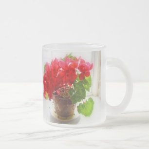 Taza De Cristal Esmerilado Flores de ciclamen rojo