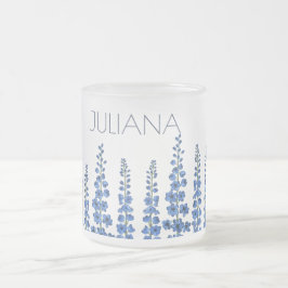 Taza De Cristal Esmerilado Flores de delfino azul de julio