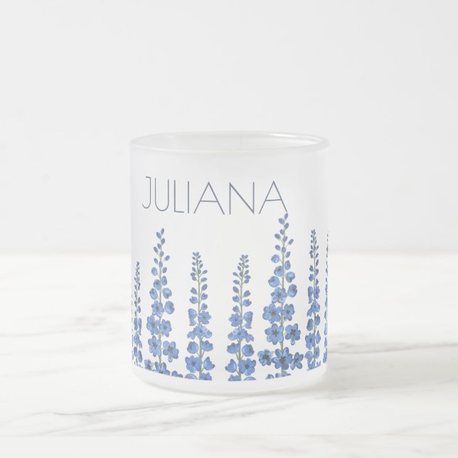 Taza De Cristal Esmerilado Flores de delfino azul de julio (Centro)