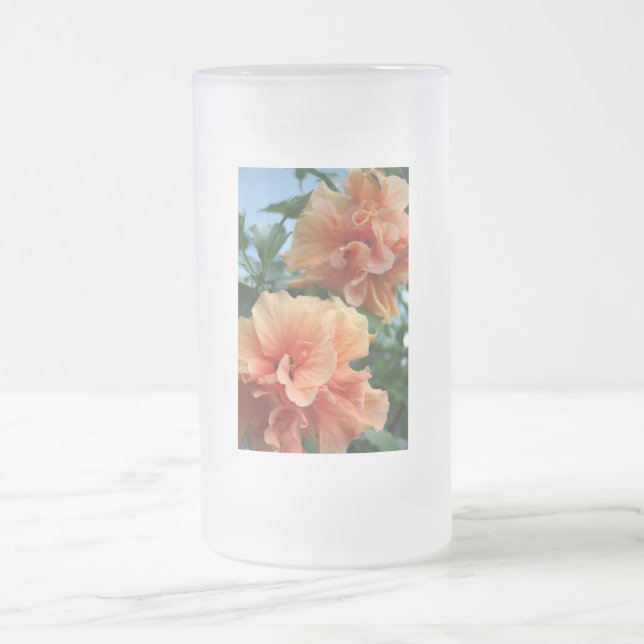 Taza De Cristal Esmerilado Flores de Hibiscus naranja Hawaiian (Centro)