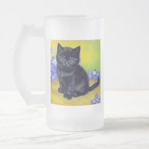 Taza De Cristal Esmerilado Flores moradas de gato negro Van Gogh