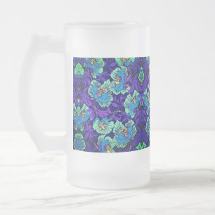 Taza De Cristal Esmerilado Flores moradas y azules William Morris