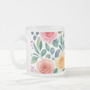 Taza De Cristal Esmerilado Flores Pastel Diseño Floral Botánico Vintage Suave
