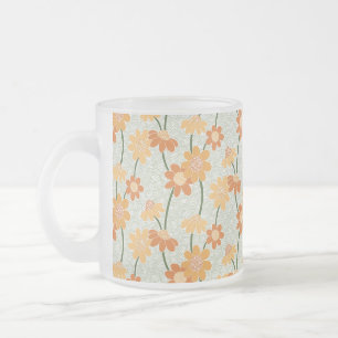 Taza De Cristal Esmerilado Flores retro de los años 70 apagadas