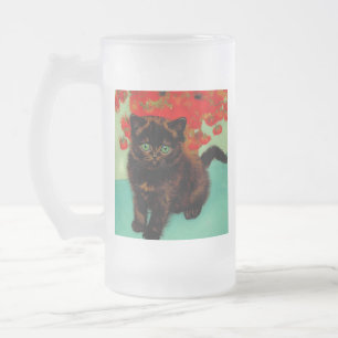 Taza De Cristal Esmerilado Flores rojas de gato negro Van Gogh