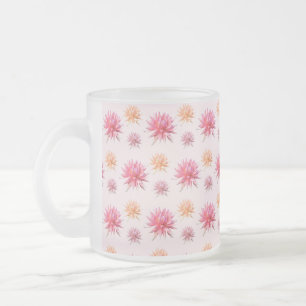 Taza De Cristal Esmerilado Flores rosa y amarilla bonito