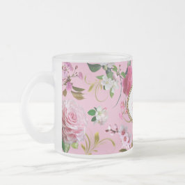 Taza De Cristal Esmerilado Flores rosadas del monograma