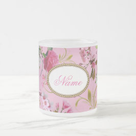 Taza De Cristal Esmerilado Flores rosadas del monograma