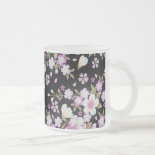 Taza De Cristal Esmerilado Flores rosadas en cascada
